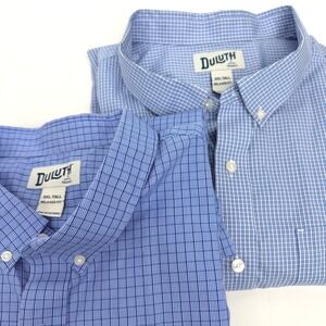 Lot 2 Duluth Trading Co Mens 3XL Tall Relaxed Fit Blue Plaid Button Down Shirts